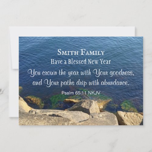 Blessed New Year Photo of Blue Ocean Christian Holiday Card