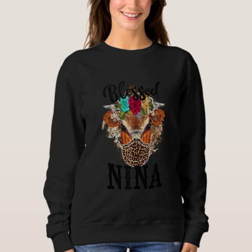 Blessed Nina Floral Cow Wearing Leopard Mask Ar Sweatshirt