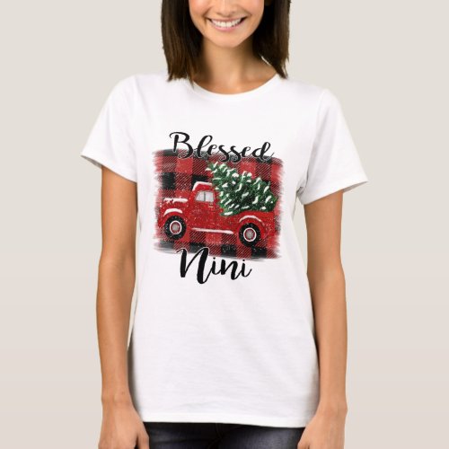 Blessed Nini Red Truck Vintage Christmas Tree T_Shirt