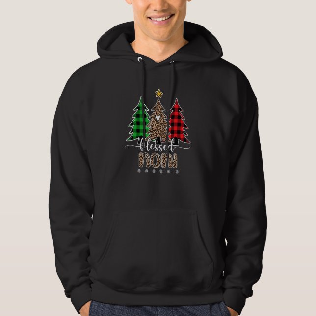 Blessed Noni Leopard Christmas Pine Tree Red Plaid Hoodie (Front)