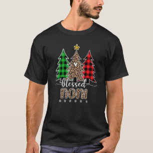 Blessed Noni Leopard Christmas Pine Tree Red Plaid T-Shirt