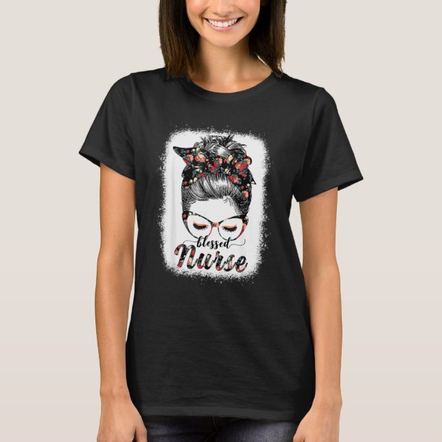 Blessed Nurse Messy Bun Women Happy Easter Mother' T-Shirt (Front)