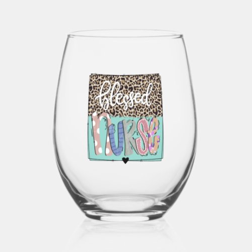Blessed nurse   stemless wine glass