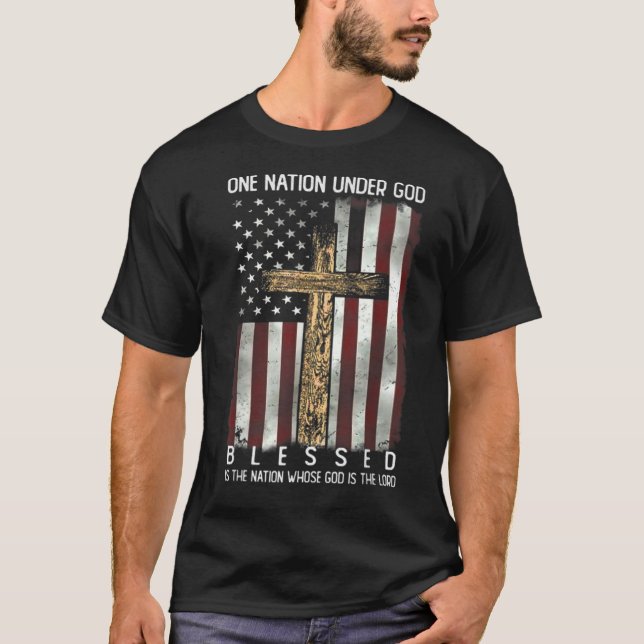 Blessed One Nation Under God Christian Patriotic U T-Shirt (Front)