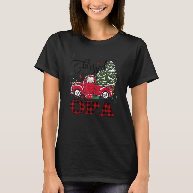 Blessed Opa   Christmas Family Lights Truck Red Tr T-Shirt (Front)