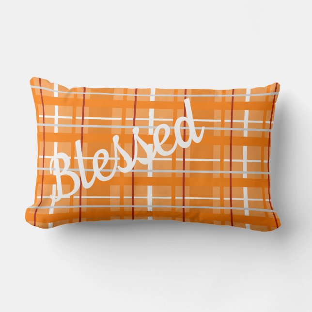 Blessed Orange Plaid  Lumbar Pillow wtih Reverse (Front)