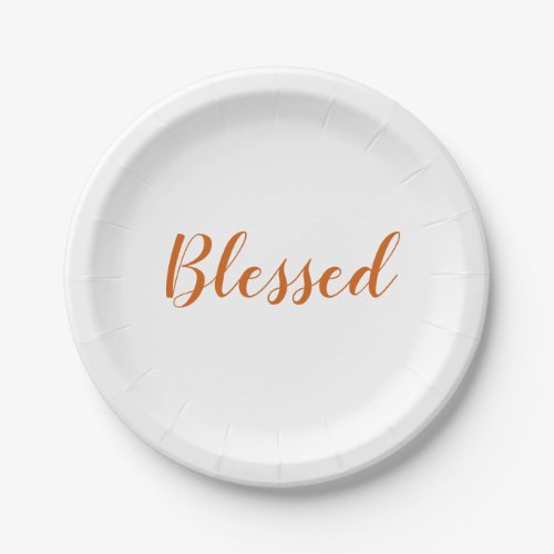 Blessed orange spice script cute thanksgiving paper plates