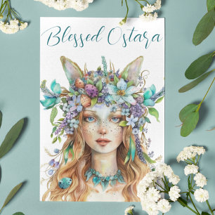 Blessed Ostara Eostre Spring Equinox Teal Holiday Card