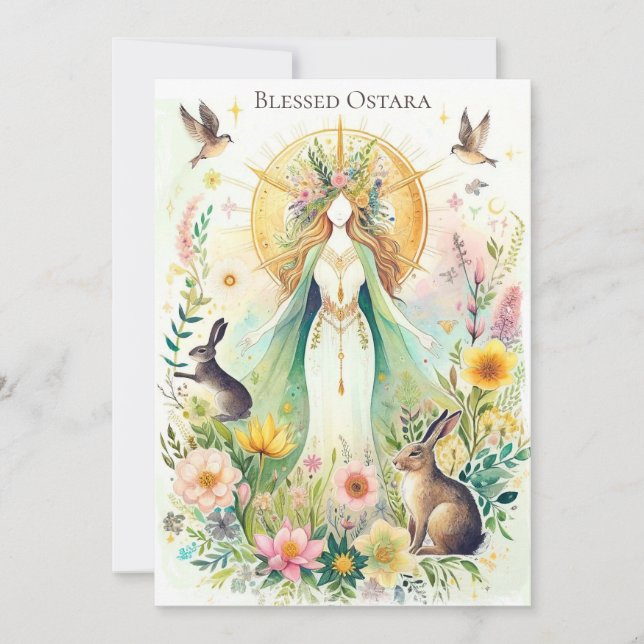 Blessed Ostara Pagan Wiccan Flat Holiday Card (Front)
