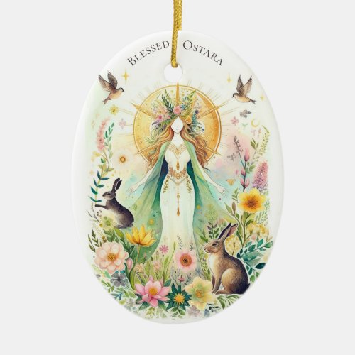 Blessed Ostara Pagan Wiccan Witchy Easter Ceramic Ornament