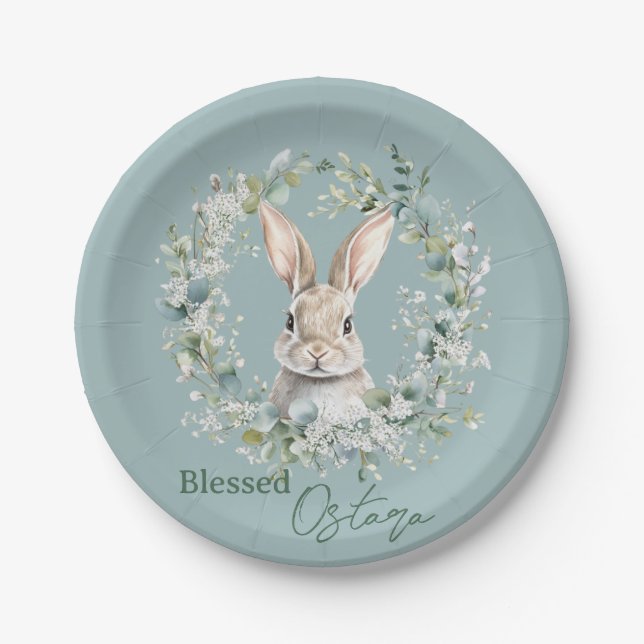 Blessed Ostara Rabbit Spring Easter Paper Plates (Front)
