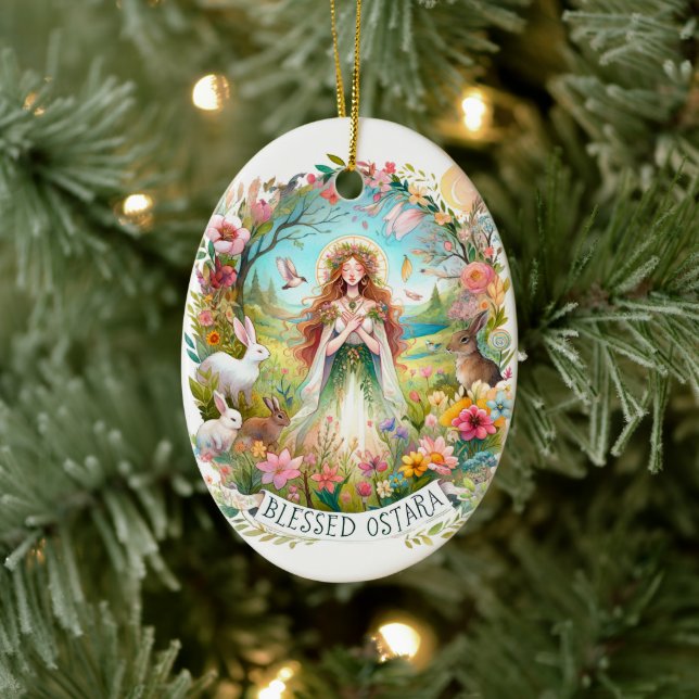 Blessed Ostara Tree Wiccan Pagan Spring Ceramic Ornament (Tree)