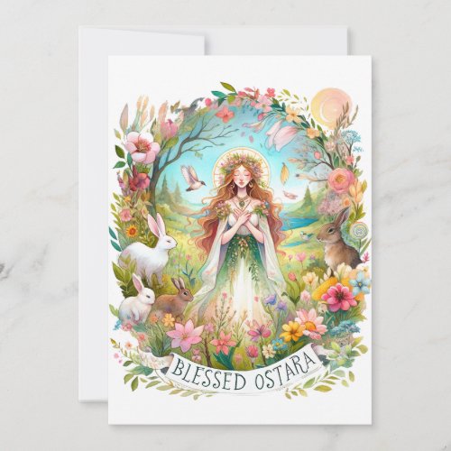 Blessed Ostara Witchy Pagan Flat Holiday Card