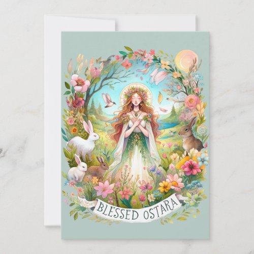 Blessed Ostara Witchy Pagan Sage Flat Holiday Card