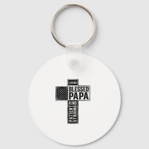 Blessed Papa Cross Christian Vintage Typography De Keychain