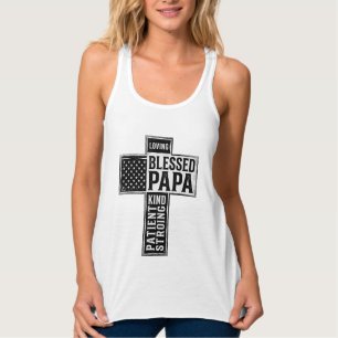 Blessed Papa Cross Christian Vintage Typography De Tank Top