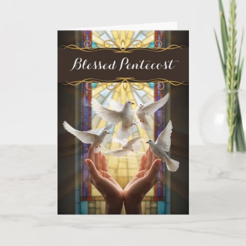 Blessed Pentecost Praying Hands with White Doves Card
