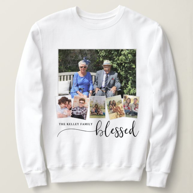 Blessed, Personalized 6 Photo Family Collage Sweatshirt (Design Front)