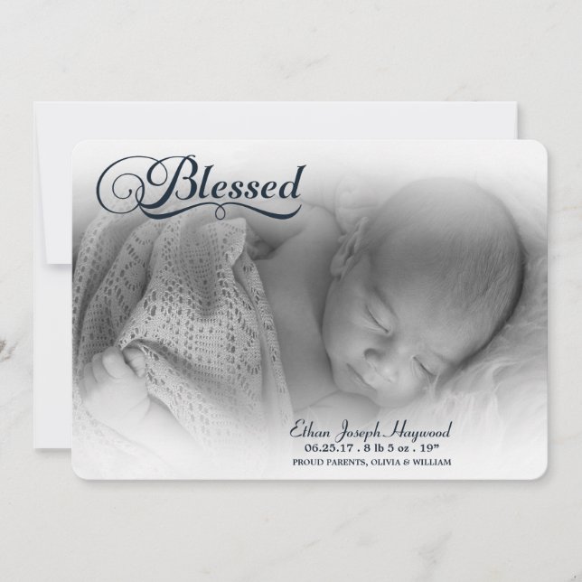 Blessed Photo Boy Birth Announcement Soft Overlay (Front)