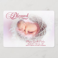 Blessed Photo Girl Birth Announcement Soft Overlay