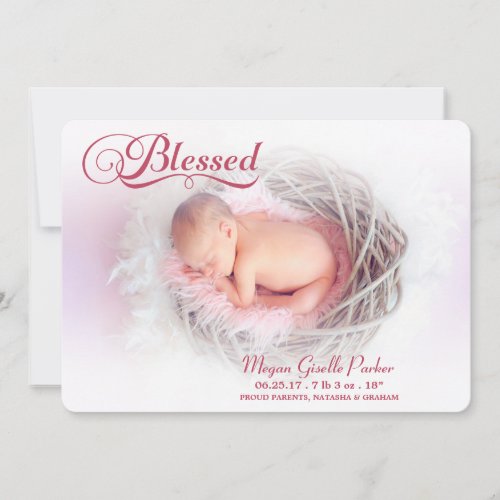 Blessed Photo Girl Birth Announcement Soft Overlay