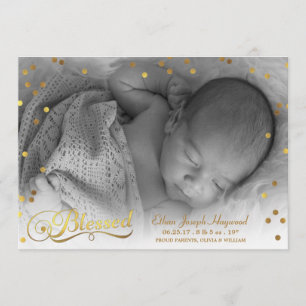 Blessed Photo Gold Confetti Birth Announcement