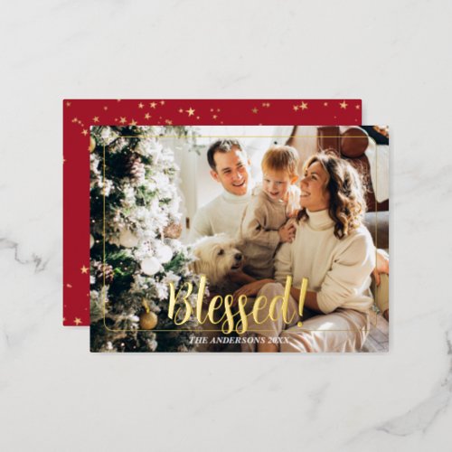 Blessed Photo Name Gold Foil Holiday Post Card 1