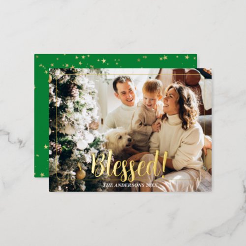 Blessed Photo Name Gold Foil Holiday Post Card 2