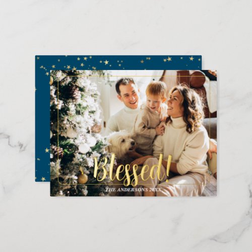 Blessed Photo Name Gold Foil Holiday Post Card 3