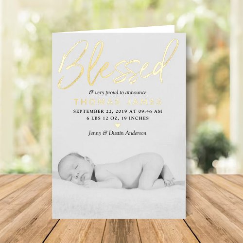 Blessed Photo Real Foil Birth Announcement