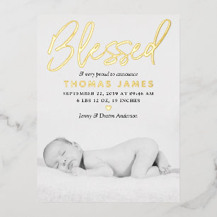 "Blessed" Photo Real Foil Birth Announcement