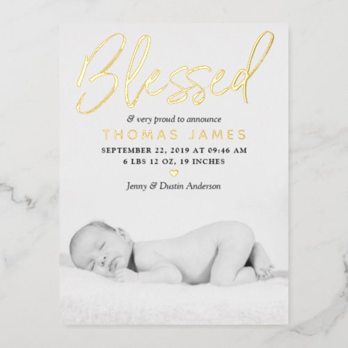 Blessed Photo Real Foil Birth Announcement