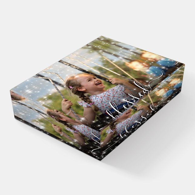 Blessed Photo Surrounded by Glitter Sparkle Stars Paperweight (Angled)