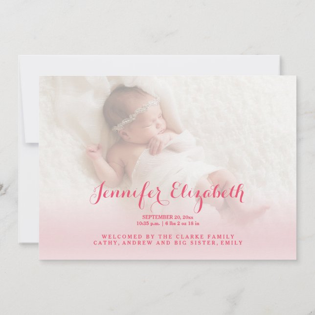 Blessed Pink Baby Girl Photo Birth Announcement Zazzle