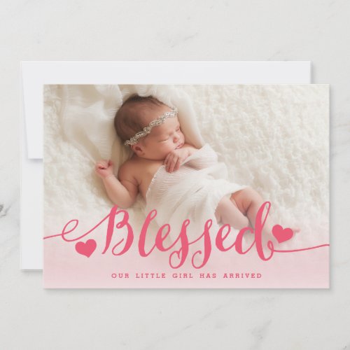 Blessed  Pink Baby Girl Photo Birth Announcement