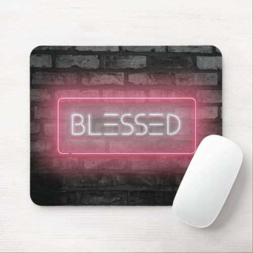 BLESSED Pink Neon Sign Mouse Pad