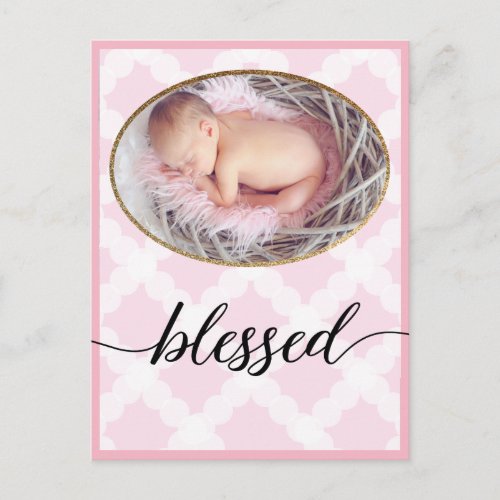 Blessed Pink Script Newborn Baby Girl Photo Postcard