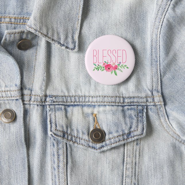 Blessed Pink Watercolor Floral  Button (In Situ)
