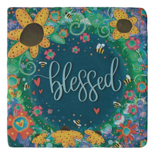 Blessed Pretty Floral Cute Bumblebee Trivet