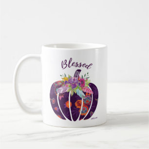 Blessed Purple Floral Pumpkin Fall Flowers Tribal Coffee Mug