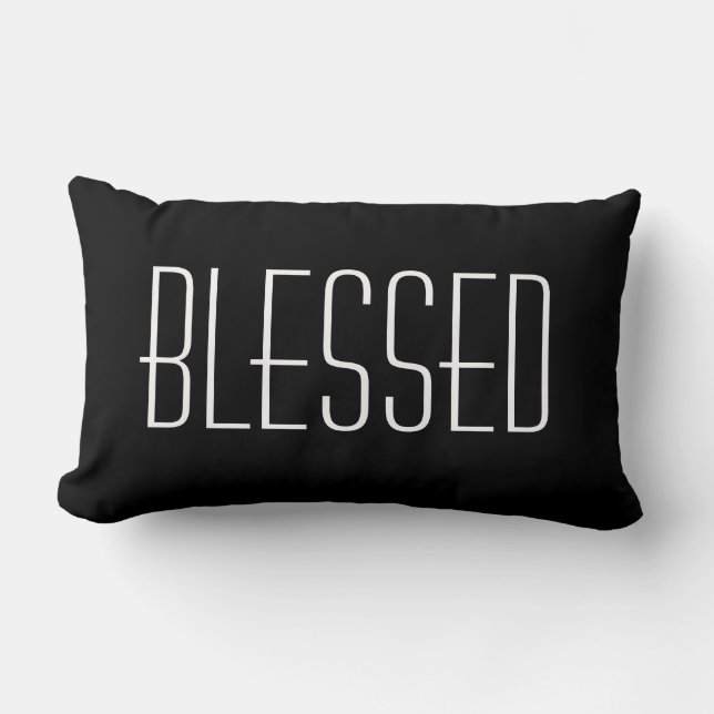 Blessed Quote Black and White Decorative Lumbar Pillow (Front)