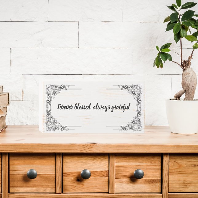 Blessed Quote Black Elegant Frame Rustic White  Wooden Box Sign (Creator Uploaded)
