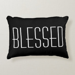 Blessed Quote Typography Black & White Decorative Accent Pillow