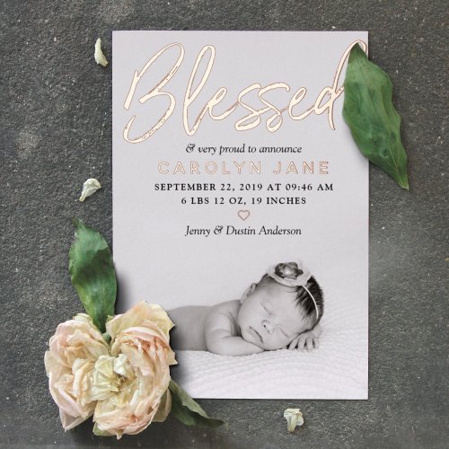 Blessed Real Foil Photo Birth Announcement