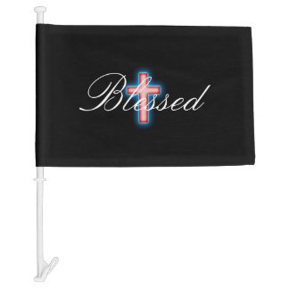 Blessed Red Cross Black Background Car Flag