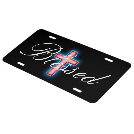 Blessed Red Cross Black Background License Plate Zazzle