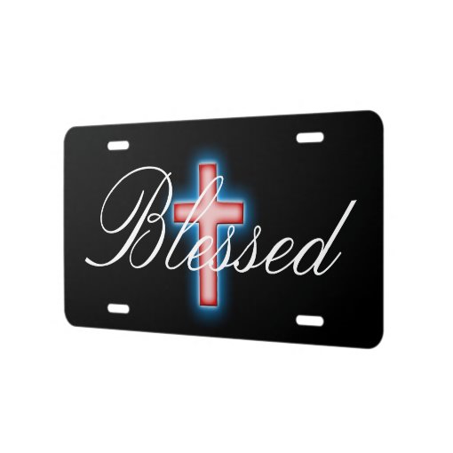 Blessed Red Cross Black Background License Plate Zazzle