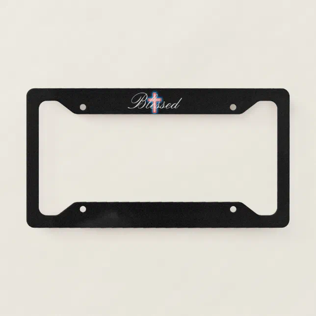 Blessed Red Cross Black Background License Plate Frame Zazzle