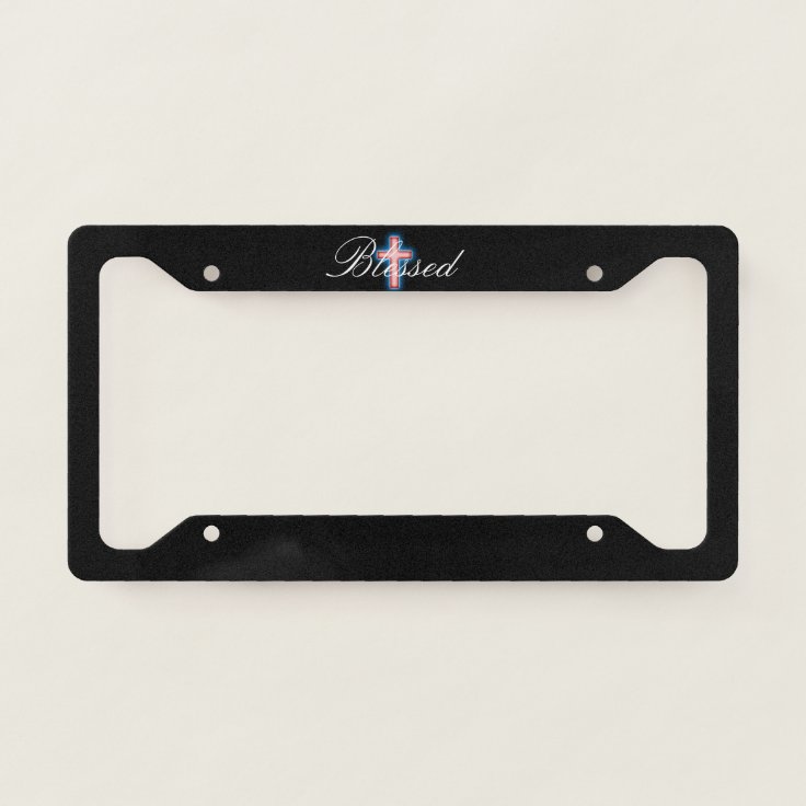 Blessed Red Cross Black Background License Plate Frame Zazzle