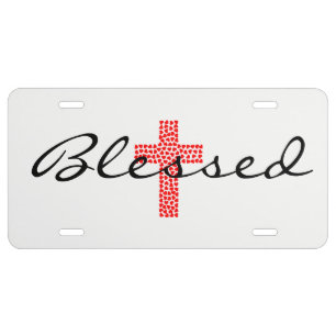Blessed Red Hearts Cross License Plate
